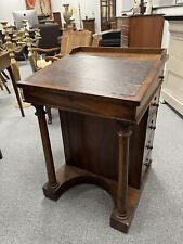 Wonderful Antique Flame Mahogany Victorian Davenport Desk with Brown Leather Top