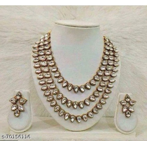 Triple layer kundan necklace - kundan,