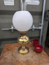 Antique Duplex brass oil lamp burner  chimney shade and opal glass shade 