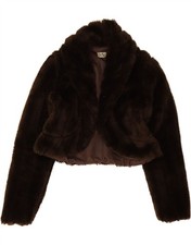 VINTAGE Womens Faux Fur Bolero Jacket UK 12 Medium  Brown Acrylic AV03
