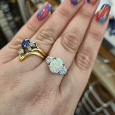 Sterling Silver Synthetic Opal and CZ Cubic Zirconia Multi-Stone Ring