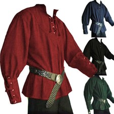 Men Medieval Renaissance Shirts Viking Pirate Cosplay Costume Tops Fancy Dress