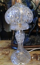 Large Cut Glass Mushroom Lamp, 1920's Glass Bedside/Table top Lamp