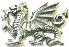 Welsh Dragon Badge Wales Charm Pin Souvenir Gift Bag Silver Pewter Purse Lapel