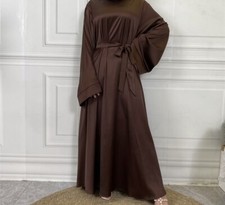 Women Brown Closed Abaya Satin Kaftan Maxi jilbab closed Size XL 58