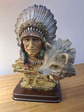 Meerchi Native American Chief Headdress Bust Wolf Head Resin Figurine Ornament