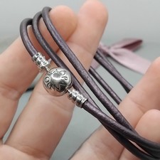 Genuine Pandora Purple Triple Smooth Leather Bracelet 57CM ALE 925 #2859C