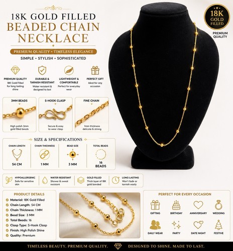 18k gold filled beaded chain - 18k,