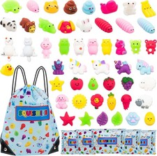50 Pack Mochi Squishy Toys Individually Wrapped Kids Party Bag Fillers, Backpack