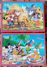 2 Disney Vintage Mickey For Kids 70 Piece King Puzzles, Farmyard And Beach