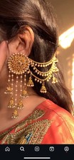Indian Pakistani Bollywood Bahubali Jhumka Earrings Earchain Set Uk
