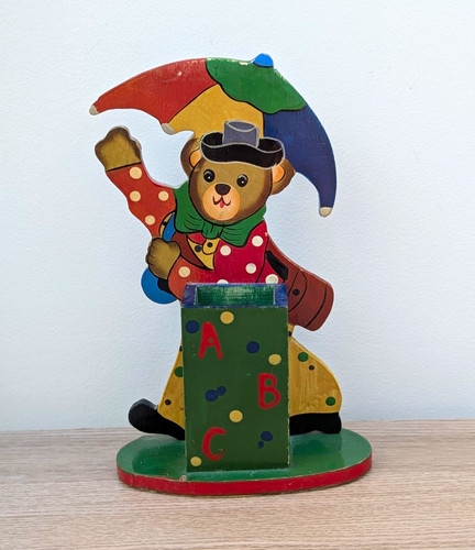 Vintage wooden painted - painted, teddy