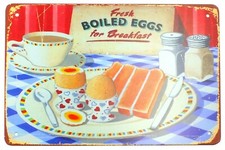 Fresh Boiled Eggs For Breakfast Vintage Farm House Metal Wall Sign 30 x 20 cm