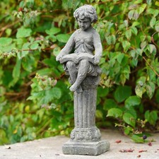 Cast Iron Reading Cherub |Antique Style Verdigris Home Garden Ornament Sculpture