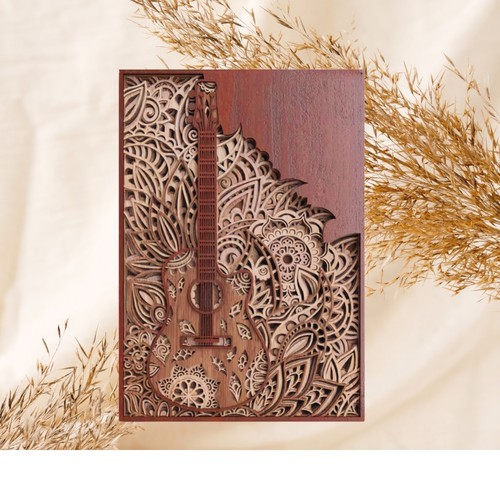 Guitar mandala wood wall - 3d,