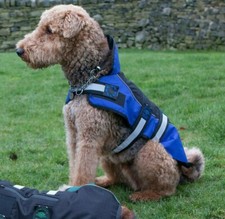 Dog Coat Outhwaite Water Proof over Harness Black / Blue 16" / 41cm light weight