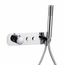 Concealed 2 Way Push Button Thermostatic Mixer Shower Valve with 2 Outlet Chrome