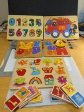 5 Wooden Puzzles Baby Kids Toddler Jigsaw Alphabet Letters Animal Learning Toys