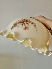 Pair Of Large Milk Glass Vintage Ceiling Light Shades With Scalloped Edge