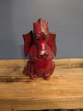 Vintage Welsh Bangor Pottery Red Glazed Sitting Dragon 14 cm Tall