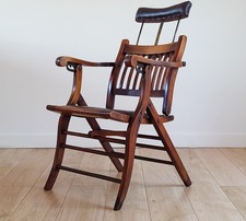Campaign Chair With Adjustable Upholstered Headrest Circa 1890