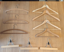 10 Vintage Wooden Coat  Clothes Hangers Trouser Bar and Clamp