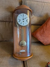 Hermle Regulator Wall Clock With Pendulum curved glass case with key.