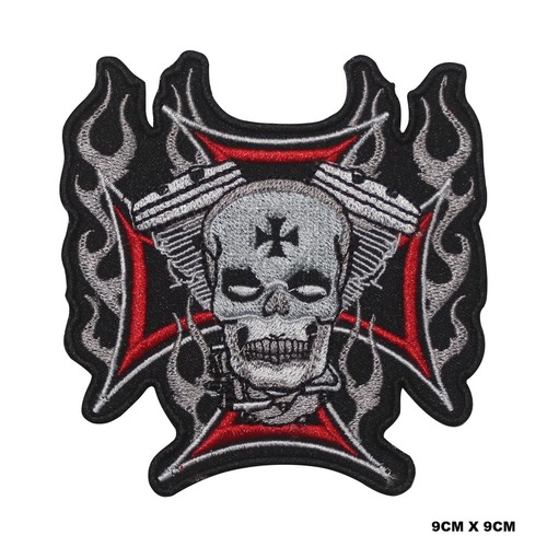 Skull biker fire patch iron - patch, on