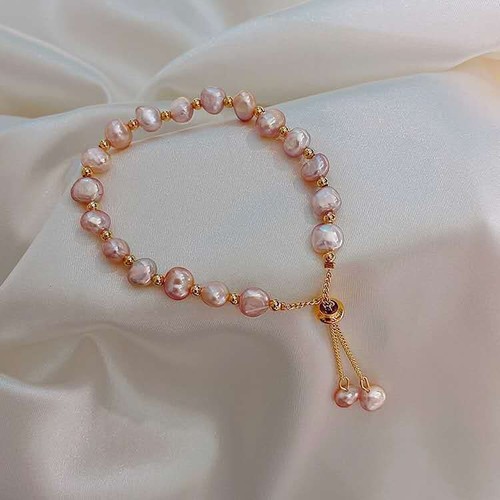Gold link pink baroqure pearl - pink,