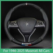15" Carbon Fibre+PU Leather Steering Wheel Cover For 1946-2025 Maserati All Cars