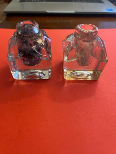 Pair antique glass inkwells - pair, of