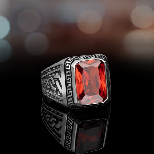 Men garnet ring solid 925 - men's,