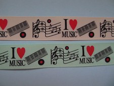 Grosgrain I Love Music Musical Note Ribbon 7/8" 22mm