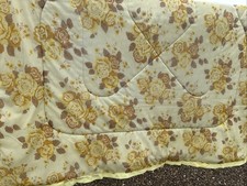 Vintage BedSpread Retro Yellow Floral Nylon Lightly Quilted Throw Bed Topper