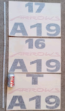 Arrows F1 A19 genuine large number and T car graphic decals. Pit marker?
