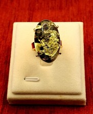 Green Baltic Amber Ring-925 Sterling Silver-14K Gold Plated-M UK Size-6 1/2 US