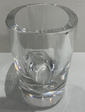 ORREFORS SMALL VASE, SCANDINAVIA CRYSTAL ETCHED VIKING SHIP SAILBOAT VINTAGE