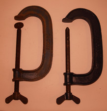 Two Record 6" G Clamps Coarse Thread, One Missing Shoe, Wingnut Tightening