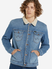 Wrangler denim jacket mens Icons 124MJ sherpa 'Mid Blue' FACTORY SECONDS WA189
