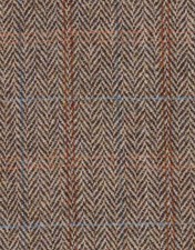Harris Tweed Fabric brown herringbone orange blue check 74cm Wide x 50cm Long