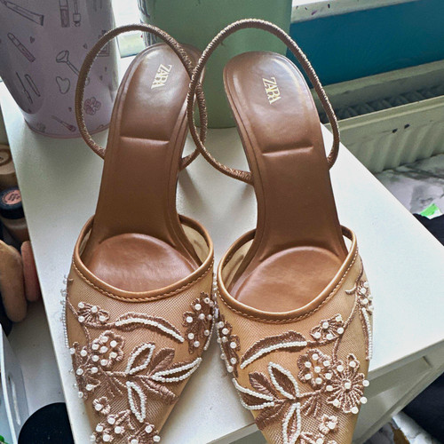 Zara beige floral beaded - zara,