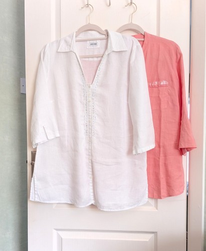 White peach gerry - white/peach, linen