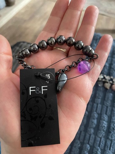 Black bead bracelet purple - black,