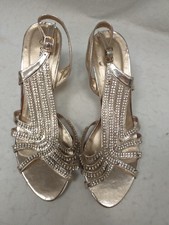 Ladies Gold Size 7 Strappy heel sandals     #H04