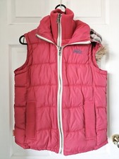Superdry Ladies Pink Puffer Fur Trim Hood Body Warmer Gilet Small