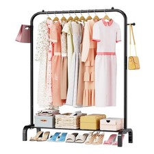LOEFME Clothes Rail, Clothes Rack with Hooks, Sturdy Hanging Solution for Bedroo