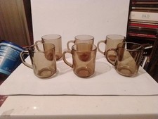 6 Arcoroc Smoked Glass Coffee/Tea Mugs