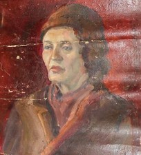 Antique oil painting lady with