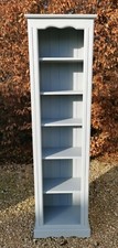 LARGE HAND PAINTED SOLID PINE TALL SLIM BOOKCASE IN PLUMMET GREY FARROW AND BALL