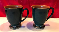 VINTAGE DENBY 1990'S BATIK DESIGN DARK SEA GREEN TERRACOTTA BROWN FOOTED MUGS 2
